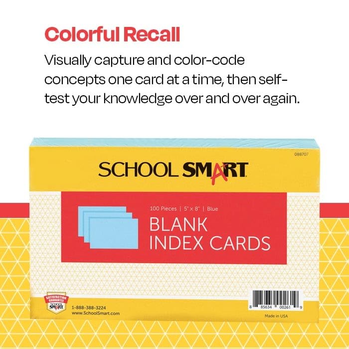 School Smart Unruled Index Cards, 5 x 8 Inches, Blue, Pack of 100 - Image 3